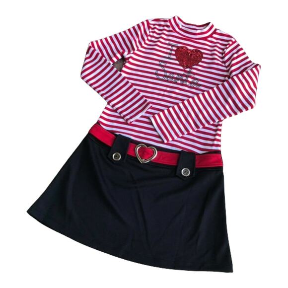 Pink & Violet I Love Santa Striped Christmas Dress NEW NWT Red White L 10 12 - Picture 1 of 7